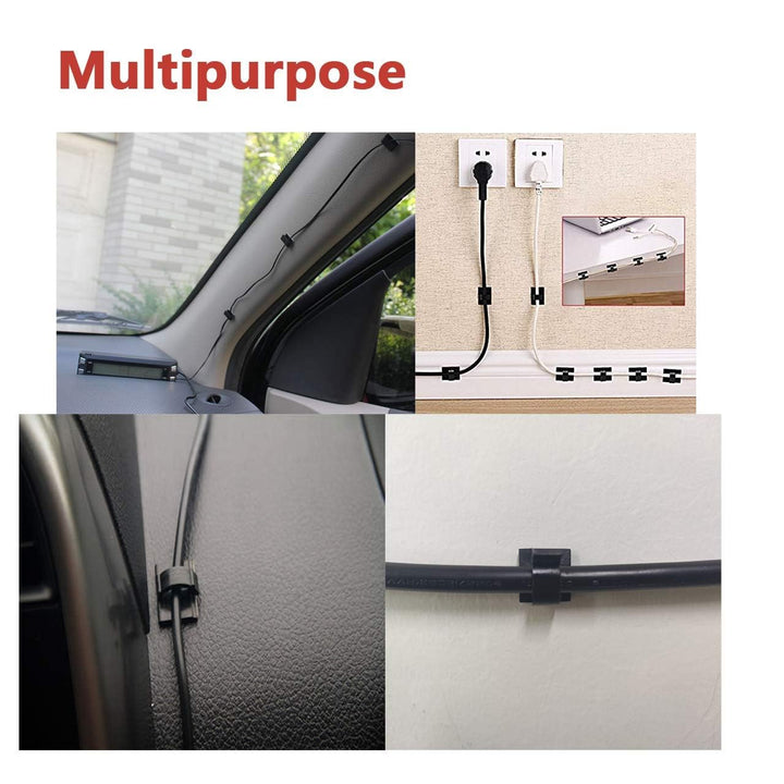 Cable Clips 40pcs with Strong Adhesive Tapes,Wire Holder Organizer Cord Management for Car, Office and Home (Black- CC05(40PCS))