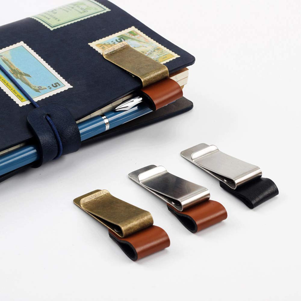 4 Pcs Retro Style Pen Loop Clip Traveler Notebook Leather Pen Holder with Stainless Steel Clip Designed for Notebooks, Journals,Calendars