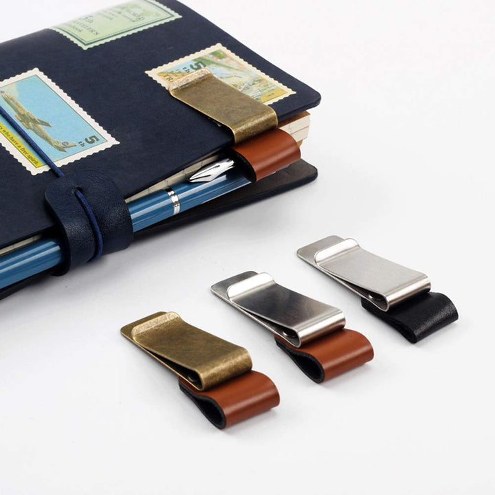 4 Pcs Retro Style Pen Loop Clip Traveler Notebook Leather Pen Holder with Stainless Steel Clip Designed for Notebooks, Journals,Calendars