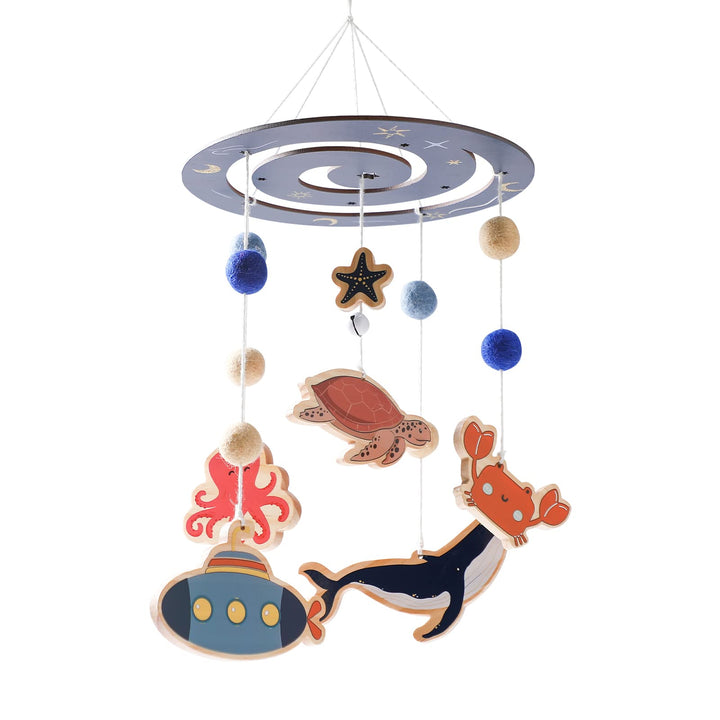 Baby Crib Mobile Wooden Wind Chime Bed Bell,Neutral Baby Crib Mobile,Baby Mobile for Crib,Handmade Baby Mobile,Clouds Baby Ceiling Mobile Baby Nursery Decoration (Blue)