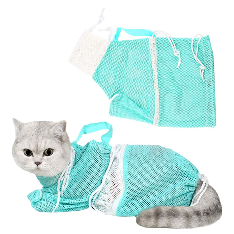 Cat Bathing Bag,Puppy Dog Cleaning Shower Bag- Adjustable Anti-Bite and Anti-Scratch Polyester Soft Restraint Cat Grooming Bag for Bathing, Nail Trimming, Injection, Medicine Taking (Green)