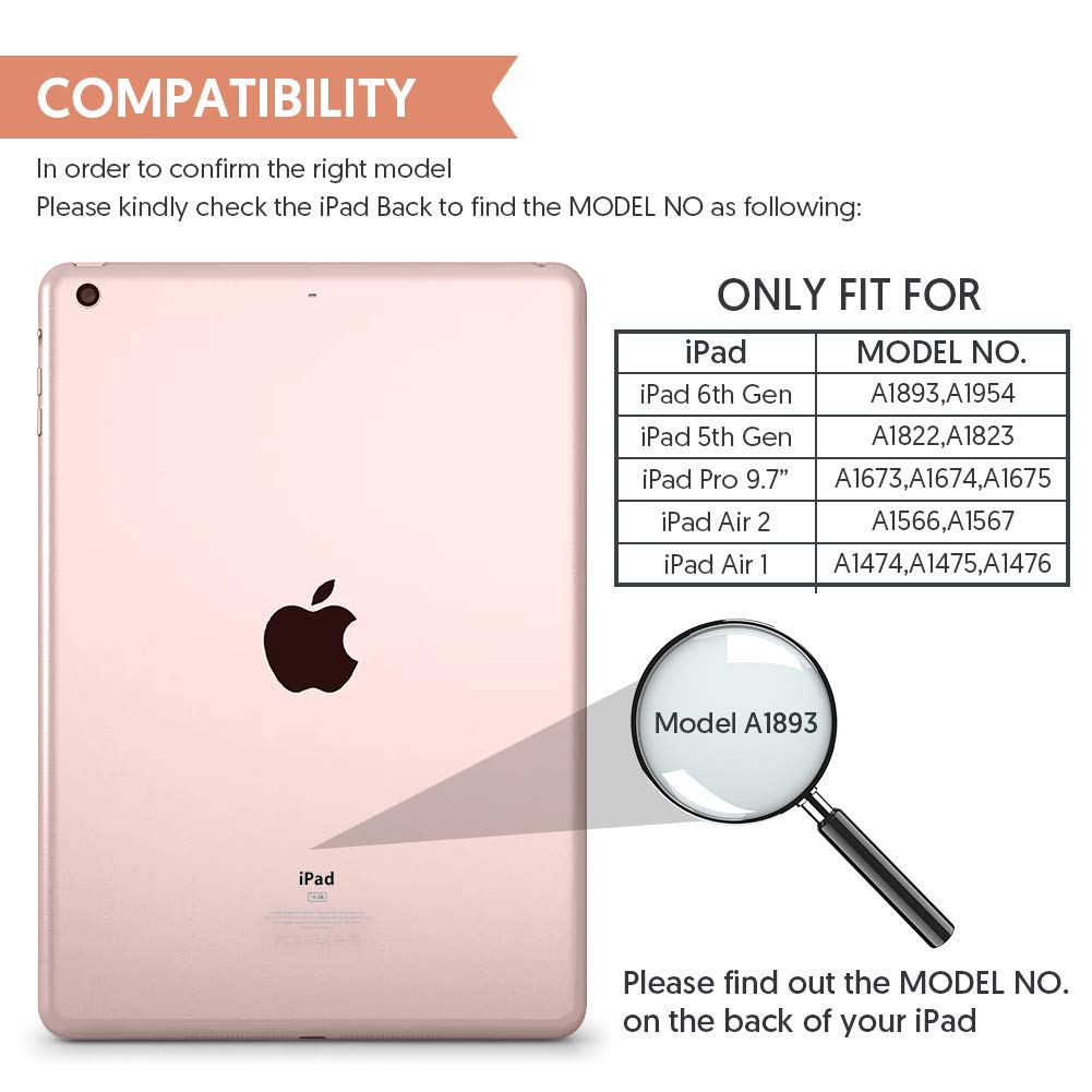 Wireless Bluetooth Keyboard Case for iPad 5th-6th Gen, Air 1-2, iPad Pro 9.7 - Slim Full Protection Cover