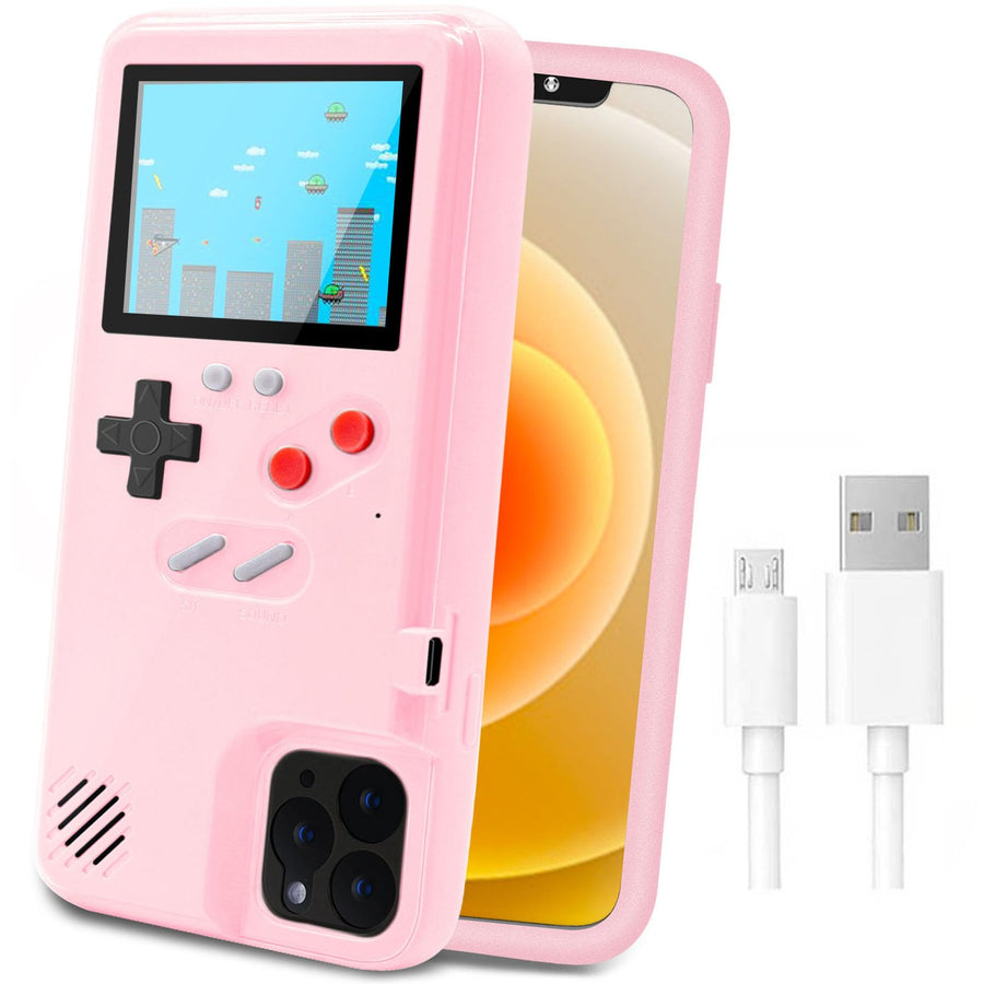 Game Console Case Compatible for iPhone 13/13 Pro, Retro Protective Cover Self-Powered Case with 36 Small Games, Full Color Display, Shockproof Video Game Bumper ONLY for 13/13 Pro - Pink
