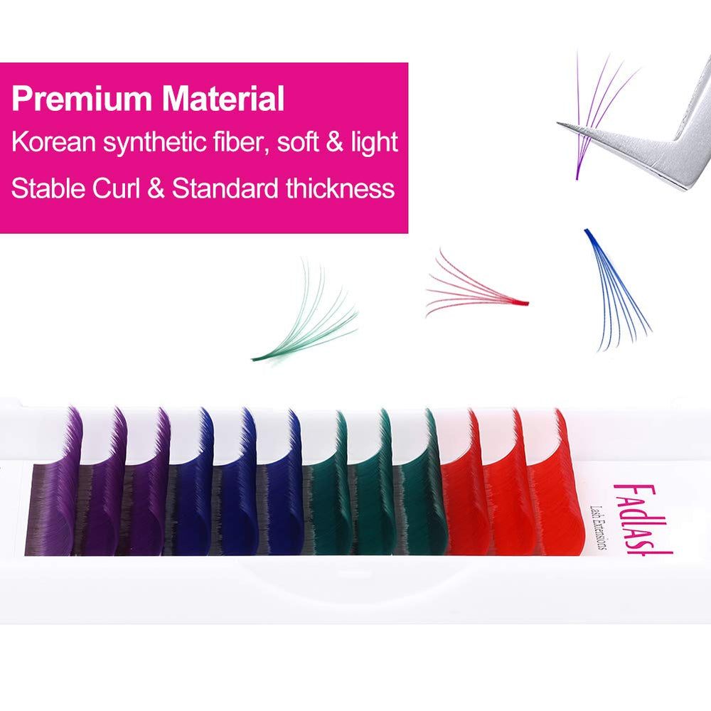 Volume Lashes D Curl 0.07 15mm Easy Fan Lash Extensions Blue Purple Green Red Colored Volume Eyelash Extensions Professional Flare Lashes Knot Free (0.07-D, 15mm)