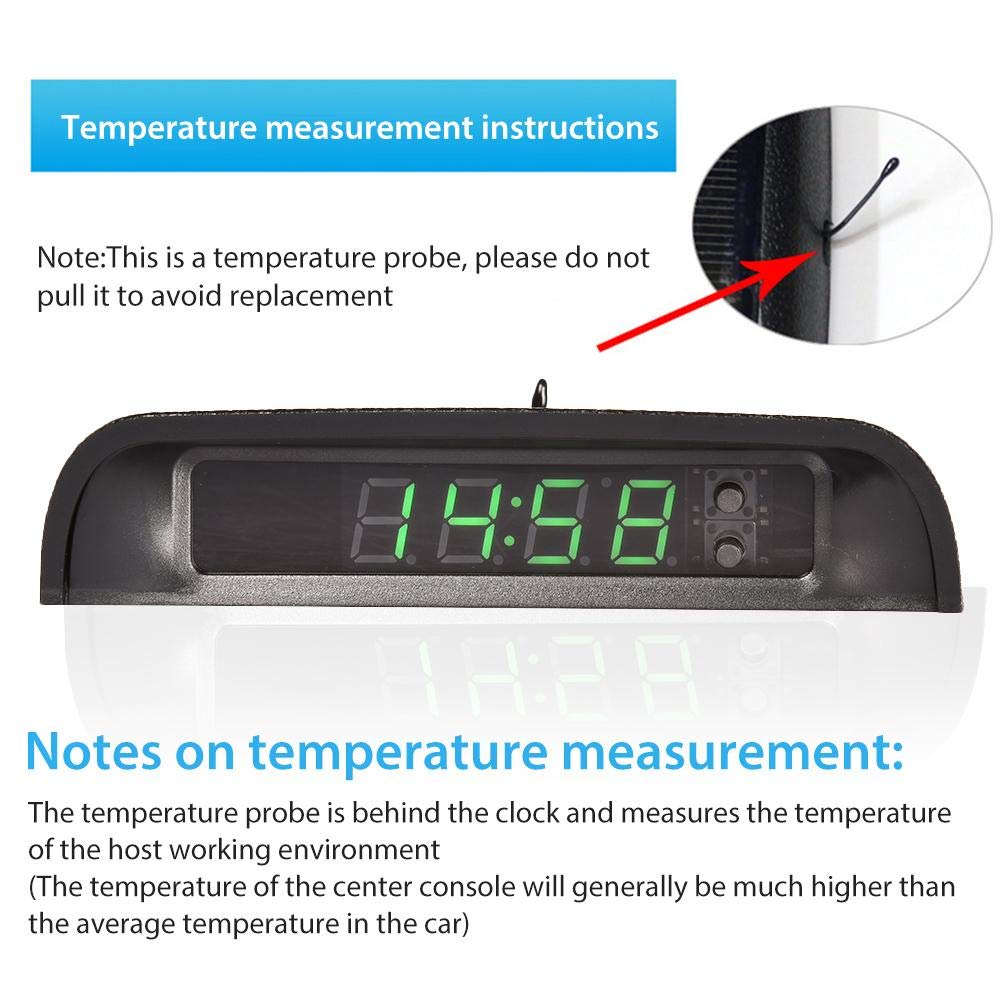 Car Clock Digital Solar Powered Car Electronic Clock Stick-On Luminous Car Clock Dashboard Auto Clock Car Watch Clock, with Adjustable Brightness, Date, Temperature