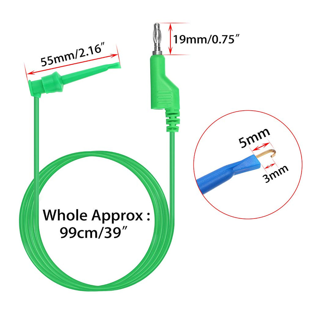 39 Inch Multimeter Test Lead Set - 5 Pcs Stackable Banana Plug to Test Hook Wire Cable Kit with Protective, Flexible Wire Leads for Electrical Testing 500V/5A
