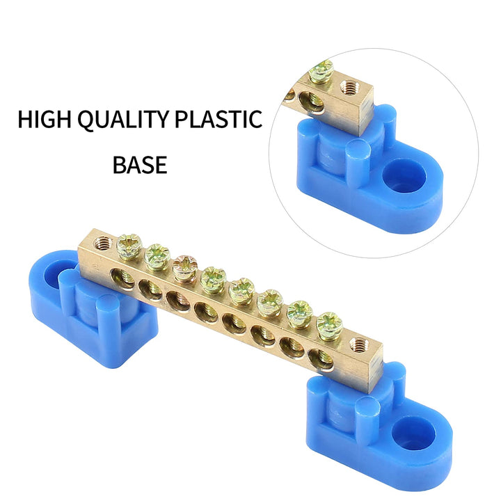5 Pcs Terminal Bus Bar 8 Positions Brass Wire Screw Terminal Grounding Strip Bus Bar Block Terminal Block - Blue