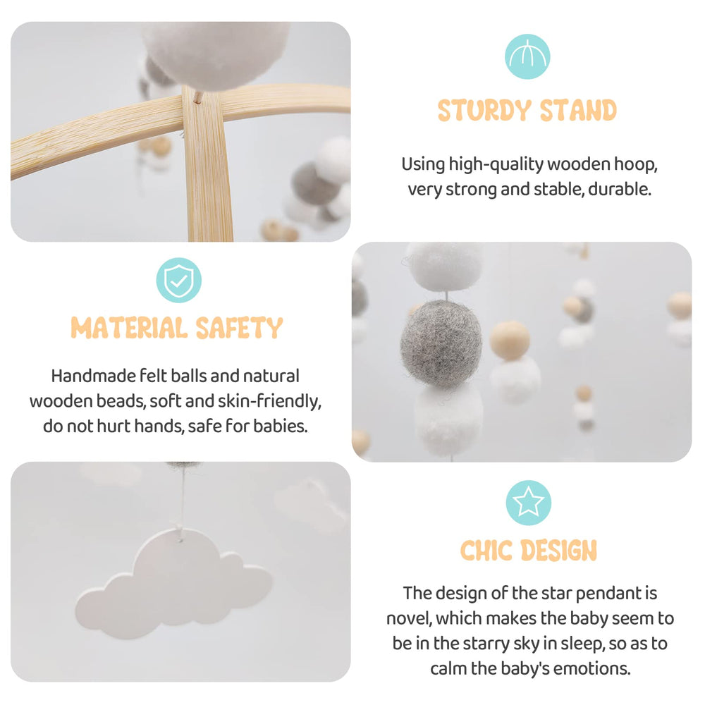 Cloud Crib Mobile,Mobiles for Crib,Handmade Nursery Mobiles,Wall Hanging Decor Baby Crib Mobile for Ceiling Mobile Fiber Wall Art(Gray-Clouds)