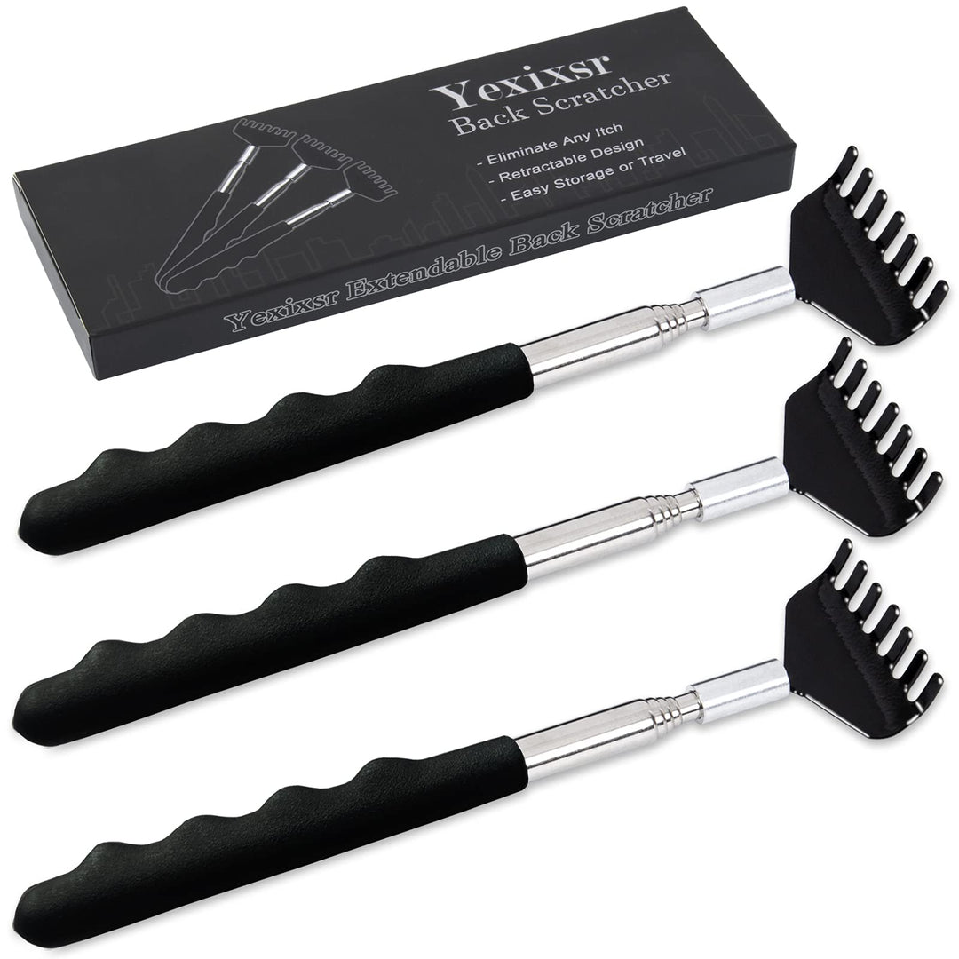 3 Pack Back Scratcher Extendable Metal Portable Back Scratcher for Men Women Adults, Telescoping Back Massager with Rubber Handles, Stocking Stuffers Gadgets