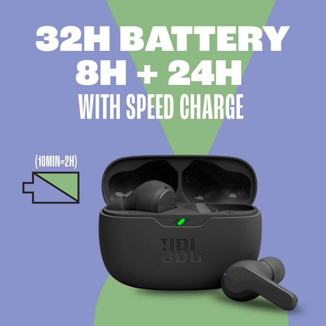 Vibe Beam - True Wireless Deep Bass Sound Earbuds, Bluetooth 5.2, Water & Dust Resistant, Hands-free call with VoiceAware, Up to 32 hours of battery life (Black)