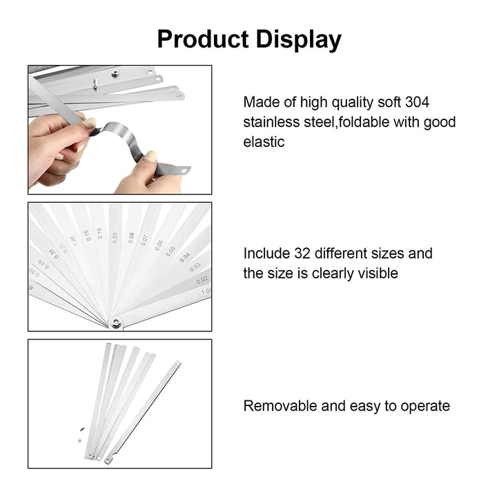 17 Blades Long Feeler Gauge 0.02-1.00 mm, Stainless Steel Feeler Gauge Dual Marked Metric and Imperial Measuring Tool(0.02-1.00 mm, 17 Blades)