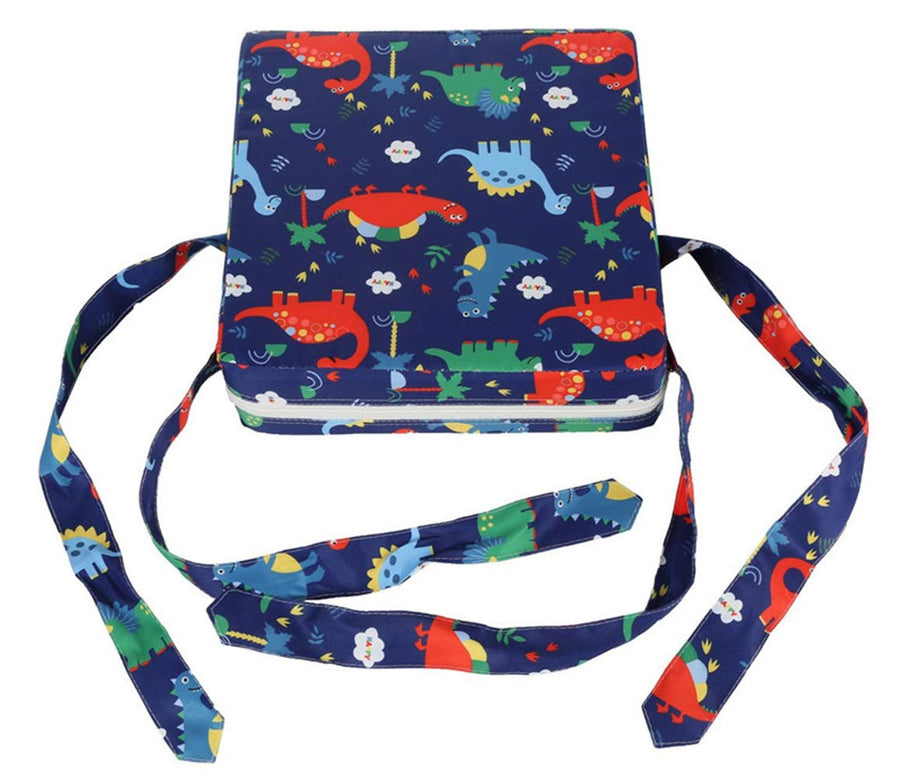 Toddler Booster Seat Cushion for Dining Table,Chair Increasing Cushion for Children,Highchair Booster Cushion Washable Cloth Square Kids Seat Cushion with Straps (Dinosaur Blue)