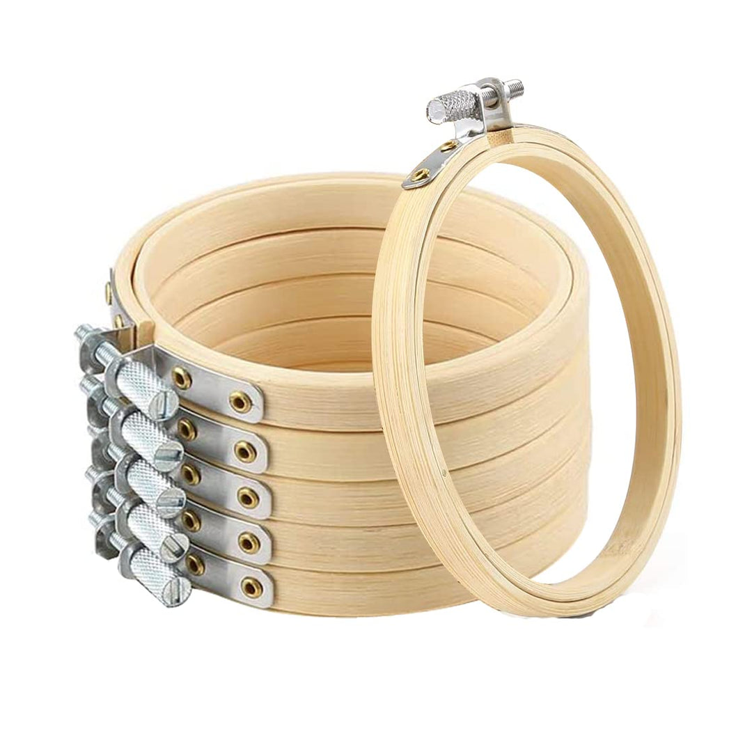 6 Pieces Embroidery Hoops Adjustable Bamboo Circle,Cross Stitch Hoop Ring Bulk Wholesale for DIY Craft Wedding Decoration (10 inch)