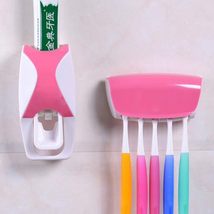 Dust-proof Toothpaste Dispenser Toothpaste Squeezer Kit (Pink)