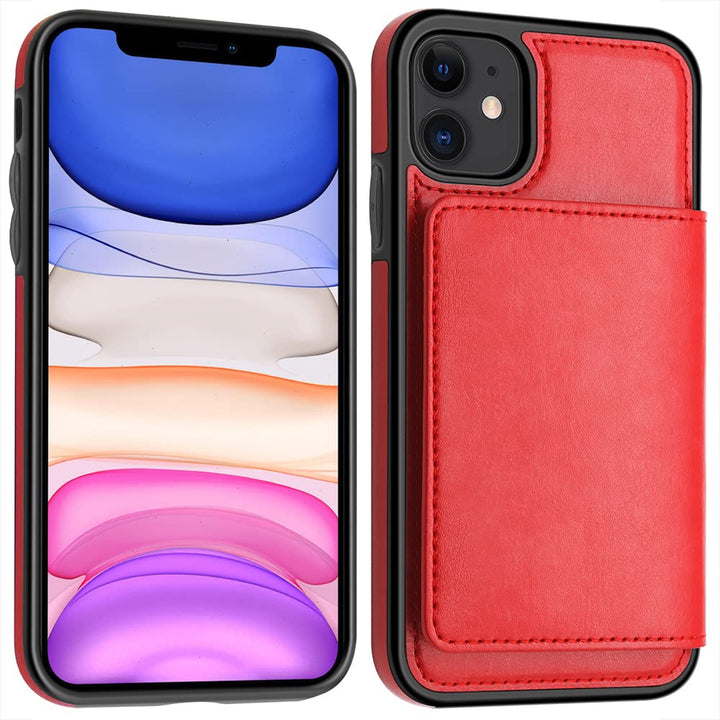 Case for iPhone 11 Case with Card Holders, Dual Layer Lightweight Slim Leather Wallet Case Flip Folio Magnetic Lock Protective Case for Apple iPhone 11 6.1 Inch (2019), Red
