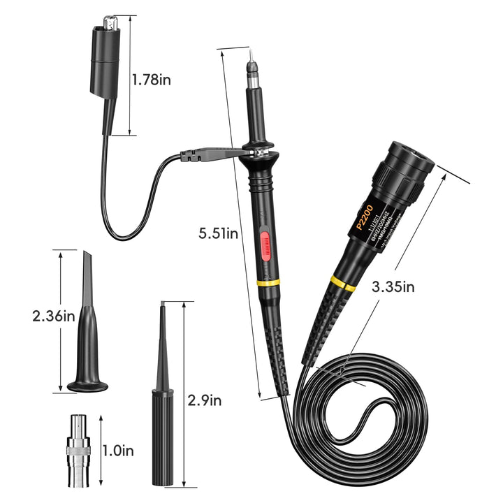 Oscilloscope Clip Probes 200MHz Fully Insulated BNC End Probe with Accessories Kit 1X 10X