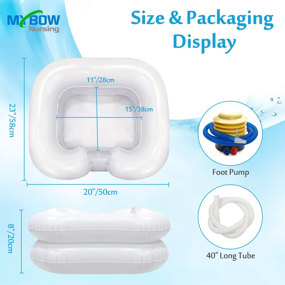Inflatable Hair Washing Basin Portable Shampoo Bowl Hair Washing Sink for Bedridden Shampoo in Bed Inflatable Bedside Hair Wash Tub Head Washer for Disabled Handicapped - with Pump & Drain Hose