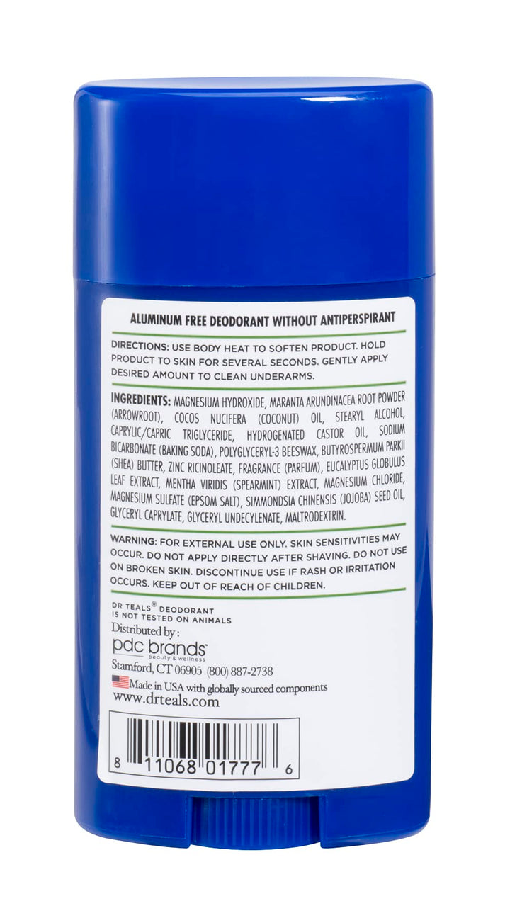 Dr Teal's Aluminum Free Deodorant - Eucalyptus - Paraben & Phthalate Free - 2.65 oz