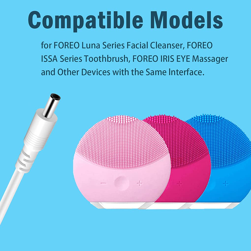 Replacement Charger Cord for Compatible with Luna Series Facial Cleanser,USB Charger Cable Compatible with Foreo Luna, Luna2,Luna Mini,Luna Mini 2,ISSA Series E-Toothbrush USB DC Charging Cable Wire