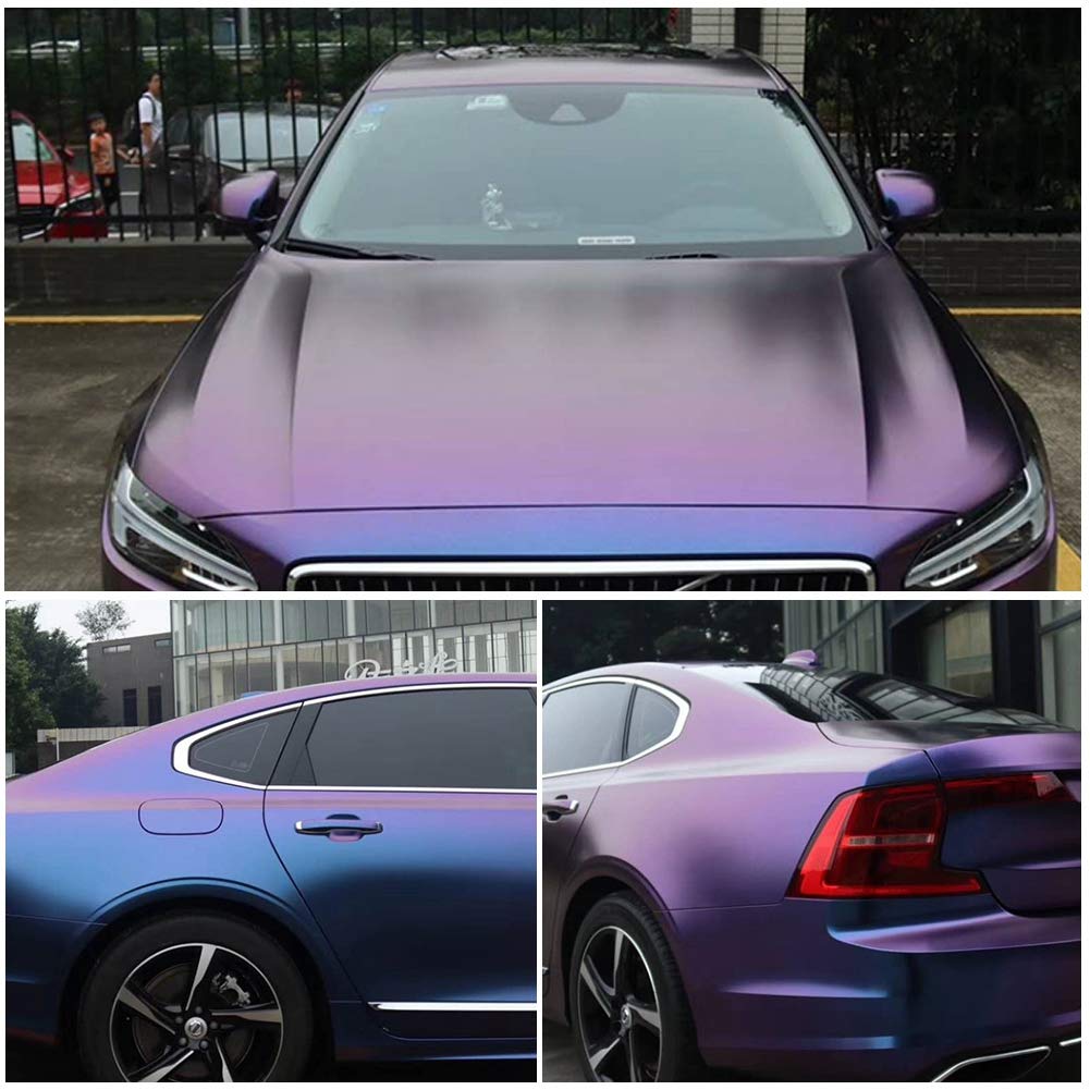 Purple to Charming Blue Matte Metallic Chameleon Vinyl Wrap Color Change DIY Car Wrap Vinyl Film, 11.8'' x 7.87''