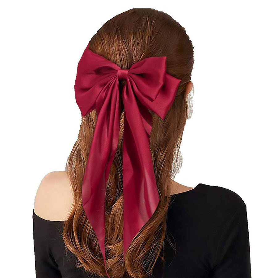 Ribbon Hairclip Vintage Satin Bow Bowknot Hairpin Women Hair Clip (Red) 1 Count (Pack of 1)