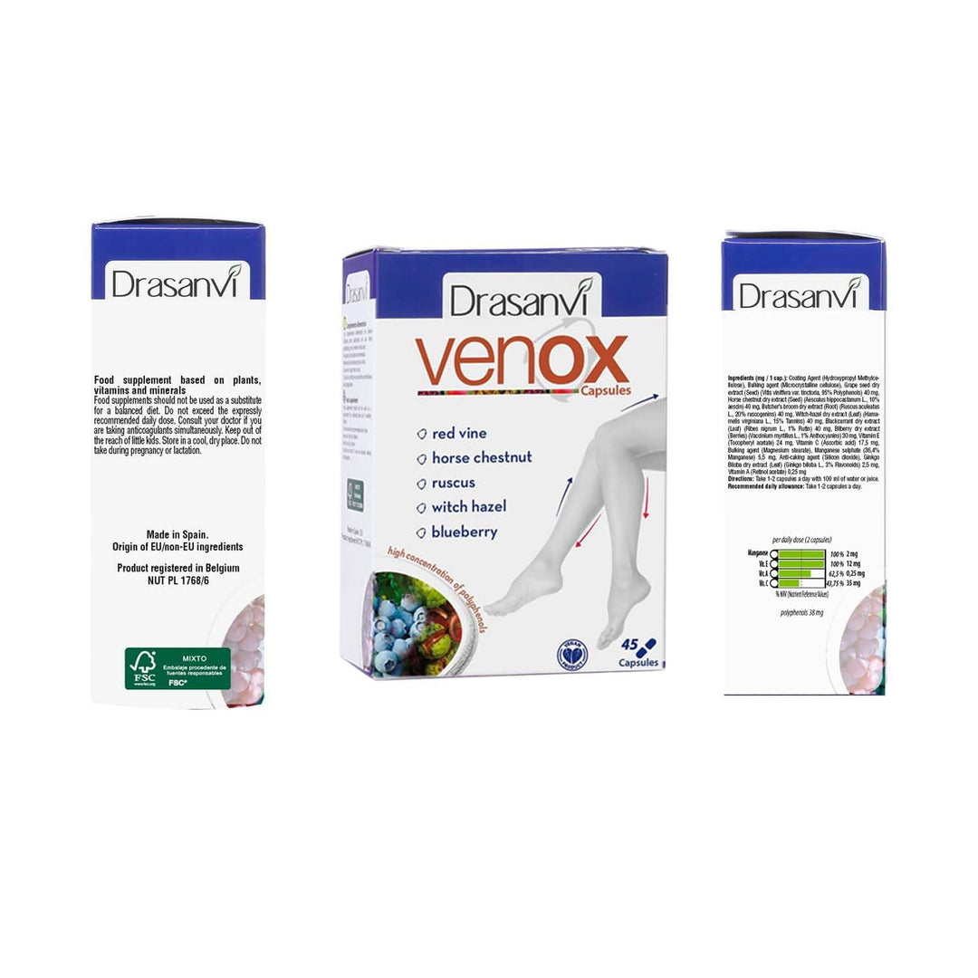 VENOX 45 Capsules - Health Care - Vitamins & Dietary Supplements - Vitamins - Multivitamins - Legs - Red Vine - Blueberries - Blackcurrant - Vitamins A, C and E - Gluten Free - Vegan