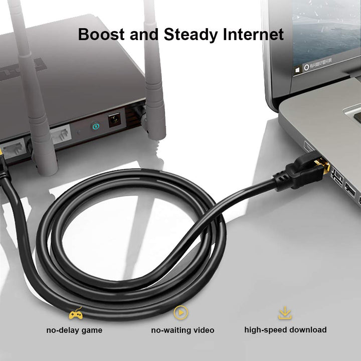 CAT8 Ethernet Cable 6FT, High Speed 40Gbps 2000MHz SFTP Internet Network LAN Wire Cables with Gold Plated RJ45 Connector for Router, Modem, PC, Switches, Hub, Laptop, Gaming(6ft/1.83m) Black