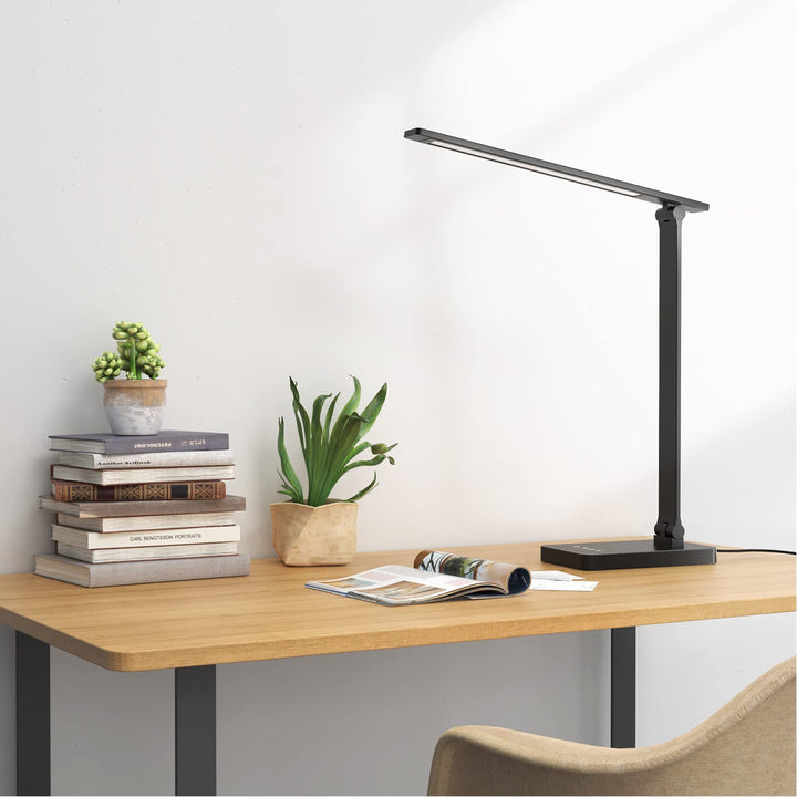 LED Desk Lamp with USB Charging Port Dimmable Home Office Touch Control Reading Table Lamp,3 Color Modes with 5 Brightness Level,College Dorm Room Essentials, Eye Caring, Sewing, Crafting, Black