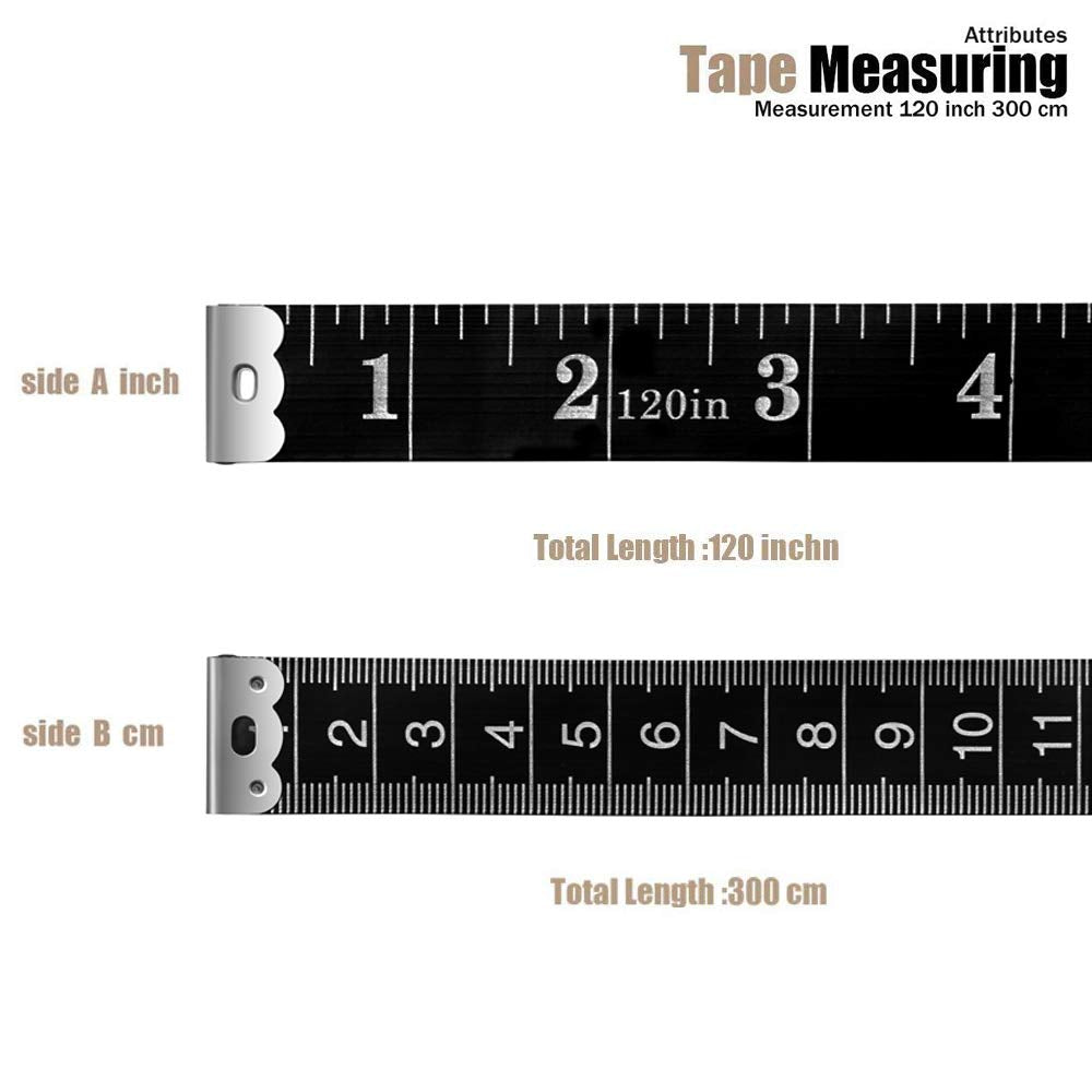Tape Measure 300cm/120 Inch Double-Scale Soft Tape Measuring Body Weight Loss Medical Body Measurement Sewing Tailor Cloth Ruler Dressmaker Flexible Ruler Tape Measure (Black)2 Pack