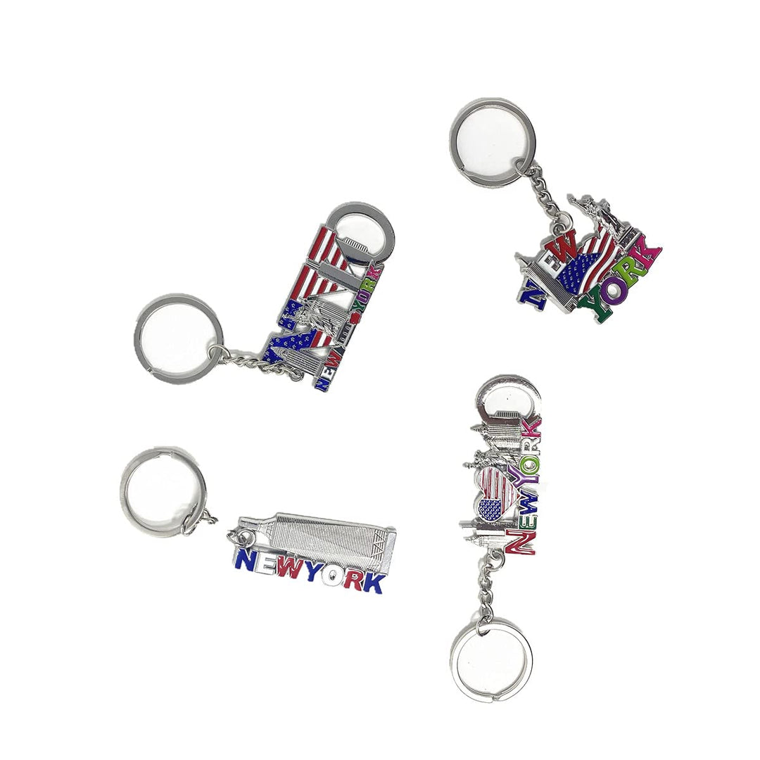 12 Pack New York NYC Metal Keychain Ring Bundle Souvenir Collection, Gift Set Include Empire State, Freedom Tower, Statue Of Liberty, USA Flag, And More