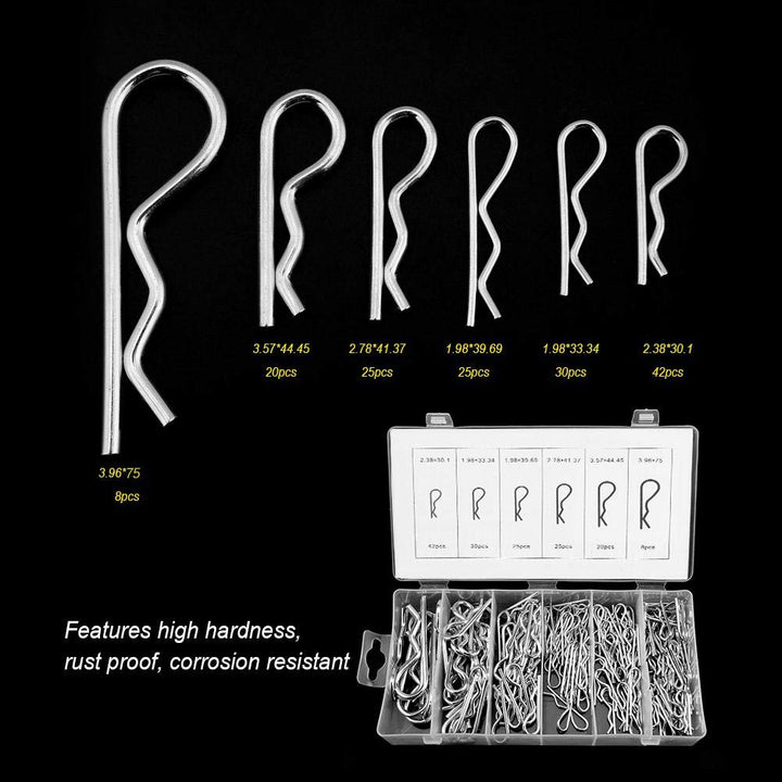 150pcs Carbon Steel Galvanized R Cotter Pin Assortment Hitch Pin Clips Fastener Set 6 Different Sizes with Clear Re-sealable Storage Case for Tow Tractor Light Truck Lawn Mower