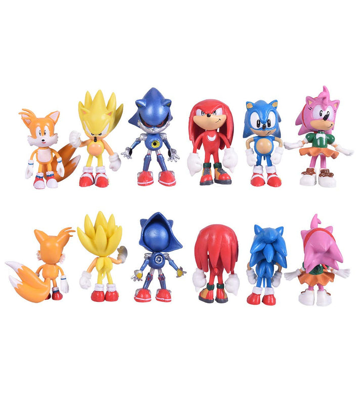 Set of 6pcs Sonic The Hedgehog Action Figures, 5-7cm Tall Cake Toppers- Classic Sonic, Amy, Super Sonic, Tails, Metal Sonic, and Knuckles