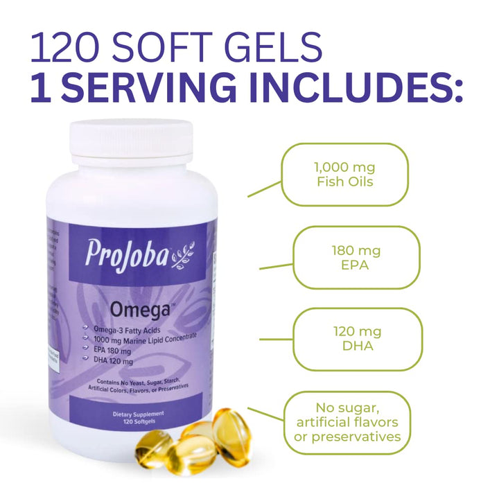 Projoba Omega™ - 1000 mg Omega-3 - High-Potency - 180 EPA & 120 DHA to Promote Brain and Heart Health -120 Softgels (Pack of 1)
