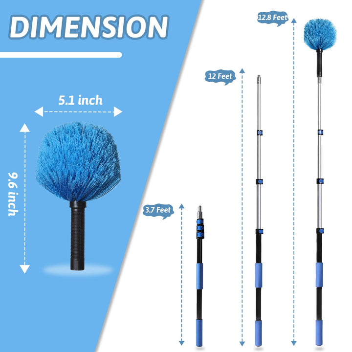 20 Foot Cobweb Duster with Extension Pole 2 PCS, Webster Cobweb Duster for High Ceilings/Corners, Spider Web Brush with Pole for Outdoor & Indoor Web Cleaning, Outdoor Cobweb Brush Kit