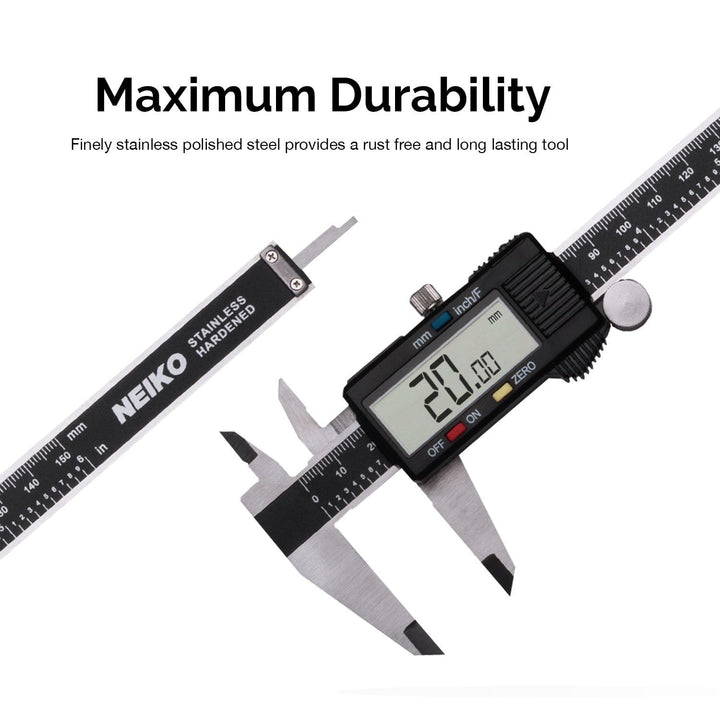 01407A Electronic Digital Caliper Measuring Tool, 0-6 Inches Stainless Steel Construction with Large LCD Screen Quick Change Button for Inch Fraction Millimeter Conversions, Digital Caliper Measurement Tool