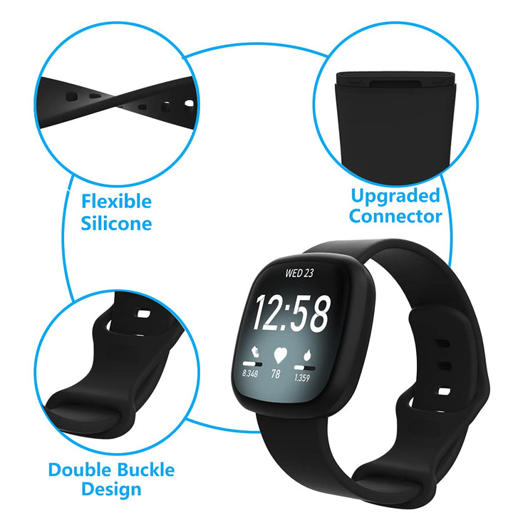 Compatible with Fitbit Sense Bands and Fitbit Versa 3 Bands,Silicone Replacement Smartwatch Tracker Bands Flexible Durable Watch Straps for Kids Women Man (Small, Black)
