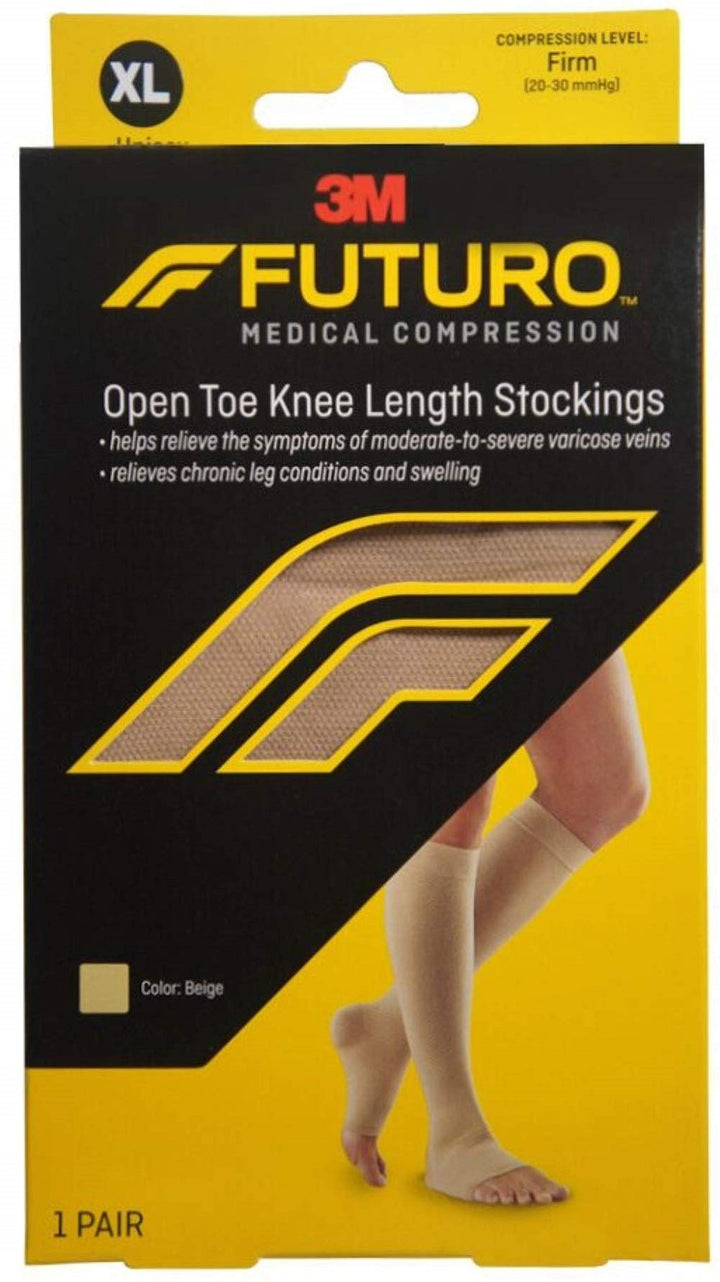 Therapeutic Knee Length Stockings for Men/Women, Firm Compression, Open Toe, X-Large, Beige