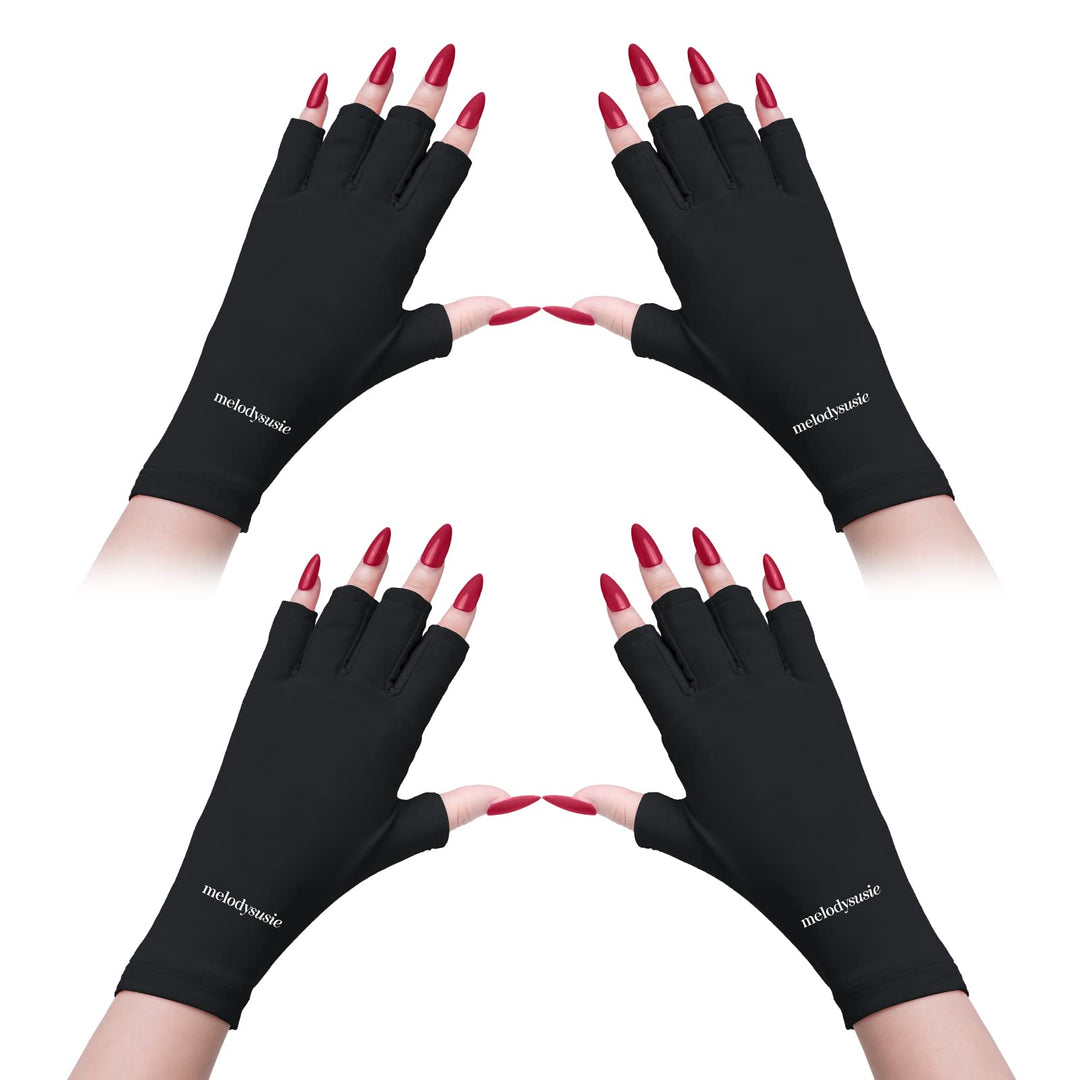 UV Gloves for Gel Nail Lamp, Professional UPF50+ Protection Gloves for Manicures, Nail Art Skin Care Fingerless Anti Glove Protect Hands from Harm (Black 2 Pack)