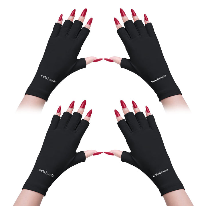 UV Gloves for Gel Nail Lamp, Professional UPF50+ Protection Gloves for Manicures, Nail Art Skin Care Fingerless Anti Glove Protect Hands from Harm (Black 2 Pack)