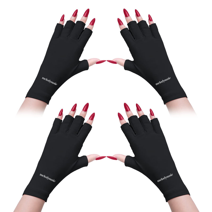 UV Gloves for Gel Nail Lamp, Professional UPF50+ Protection Gloves for Manicures, Nail Art Skin Care Fingerless Anti Glove Protect Hands from Harm (Black 2 Pack)