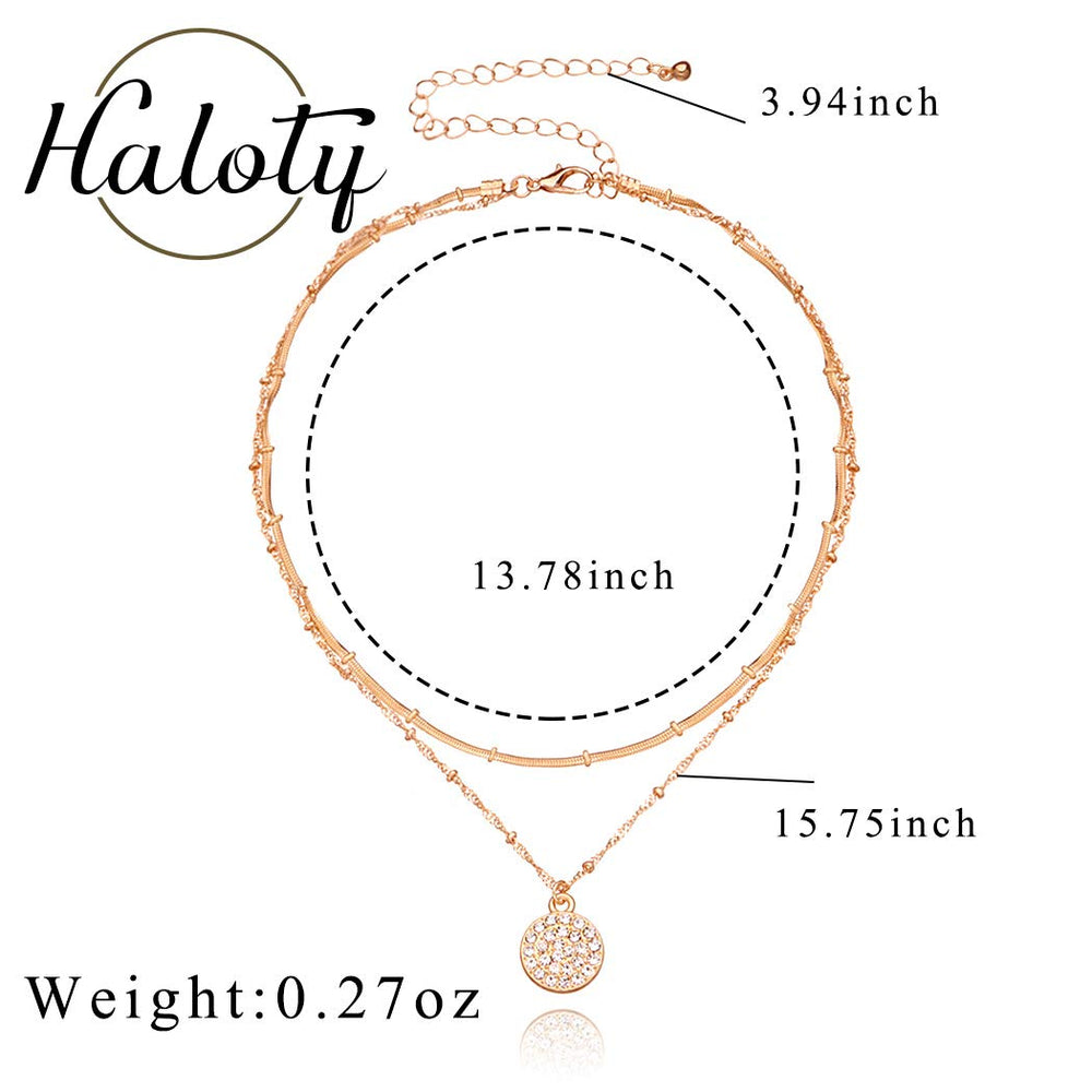Boho Layered Crystal Pendant Necklace Gold Sparkling Beaded Necklaces Chain Coin Choker Rhinestone Neceklace Jewelry for Women and Girls