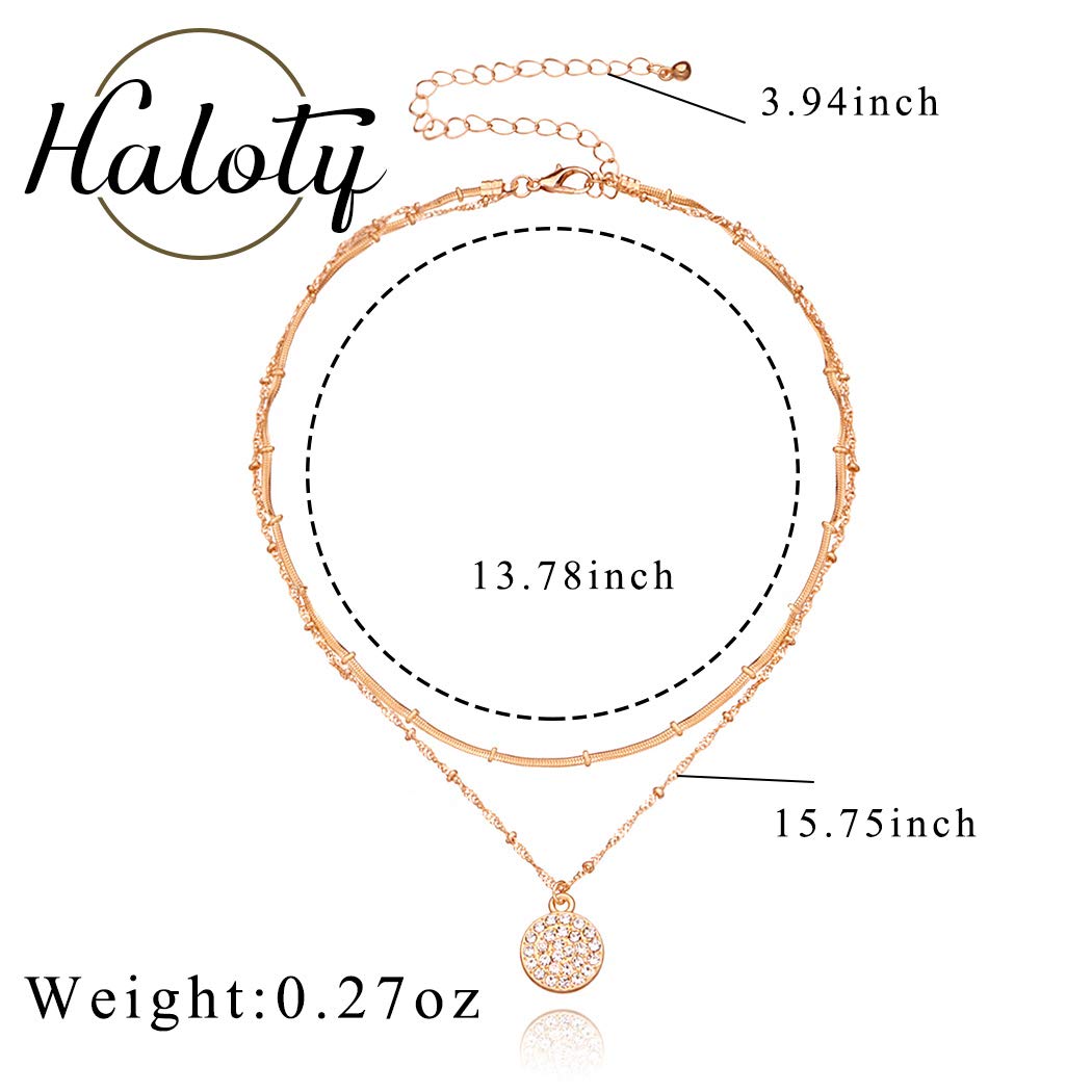 Boho Layered Crystal Pendant Necklace Gold Sparkling Beaded Necklaces Chain Coin Choker Rhinestone Neceklace Jewelry for Women and Girls