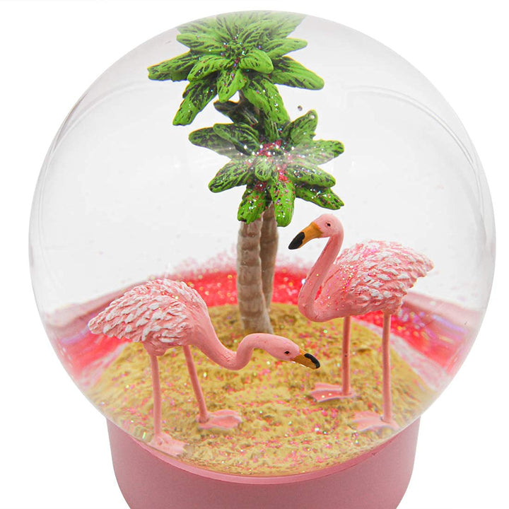 Pink Flamingo Snow Globe for Kids Girls, Originality 3D Flamingo Glitter Glass Snow Globes for Valentines Home Decor, 100MM