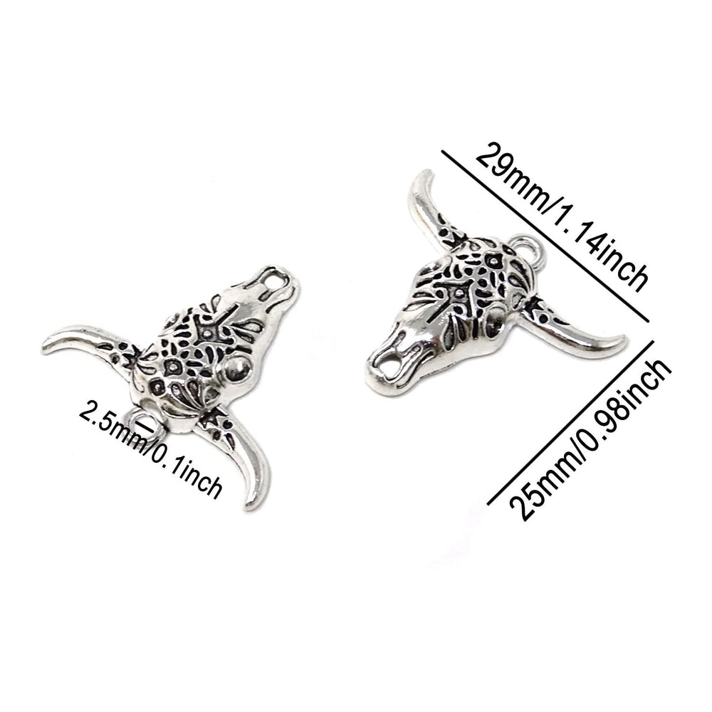 50PCS Alloy Cow Charms Pendant Western Cattle Head Charms for Earring Necklace Bracelet Keychain Jewelry Craft Making