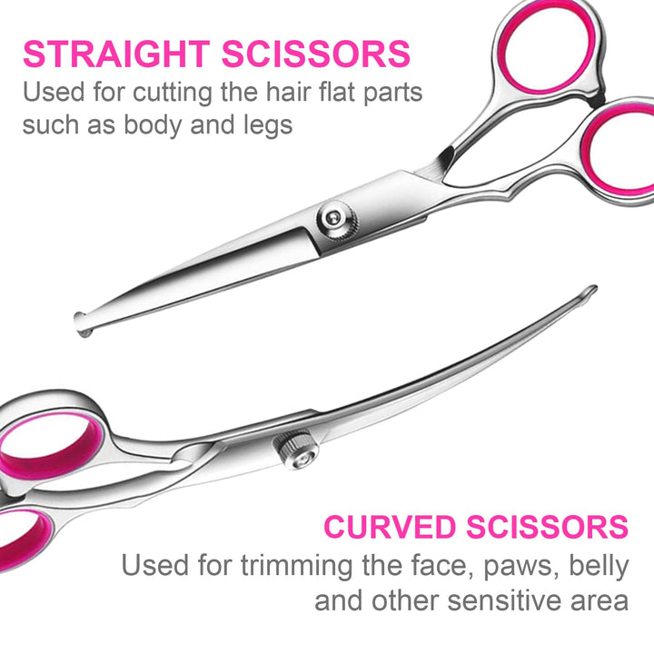 5 in1 Dog Grooming Scissors Kit, Professional Dog Scissors for Grooming with Safety Round Tips, Titanium Coated Grooming Shears for Dogs Cat Pet At Home