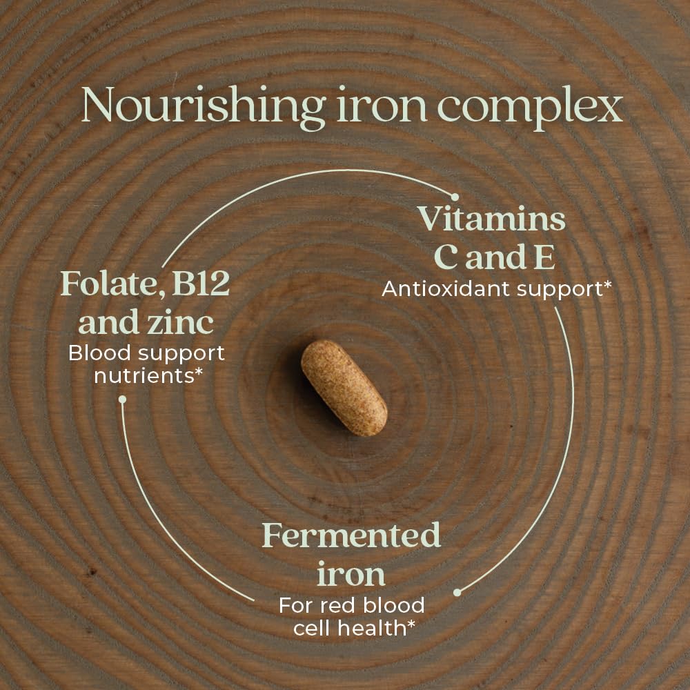 Iron Supplement, Whole-Food Fermented Iron Complex Made with Organic Vegetables & Herbs + One Daily Non-Constipating Dose- 60ct, 2 Month Supply
