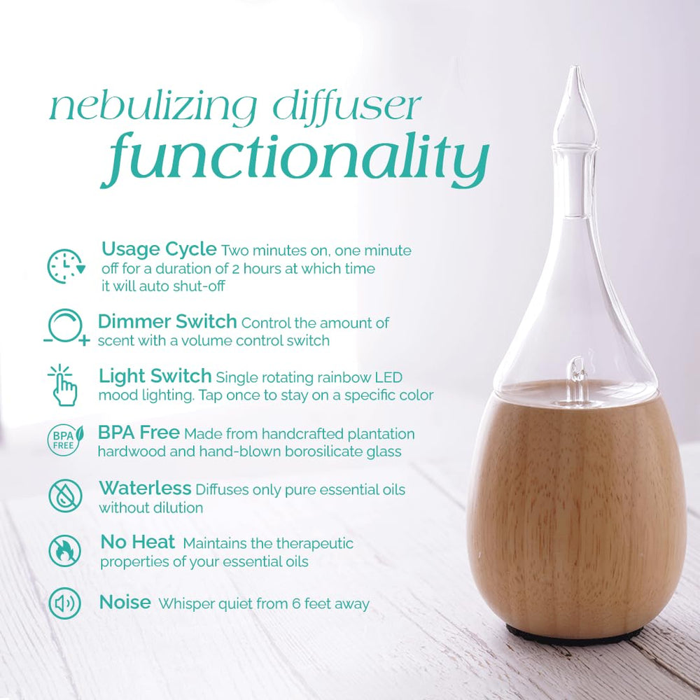 Raindrop 2.0 Nebulizing Diffuser for Essential Oil Aromatherapy Light-Colored Wood Base