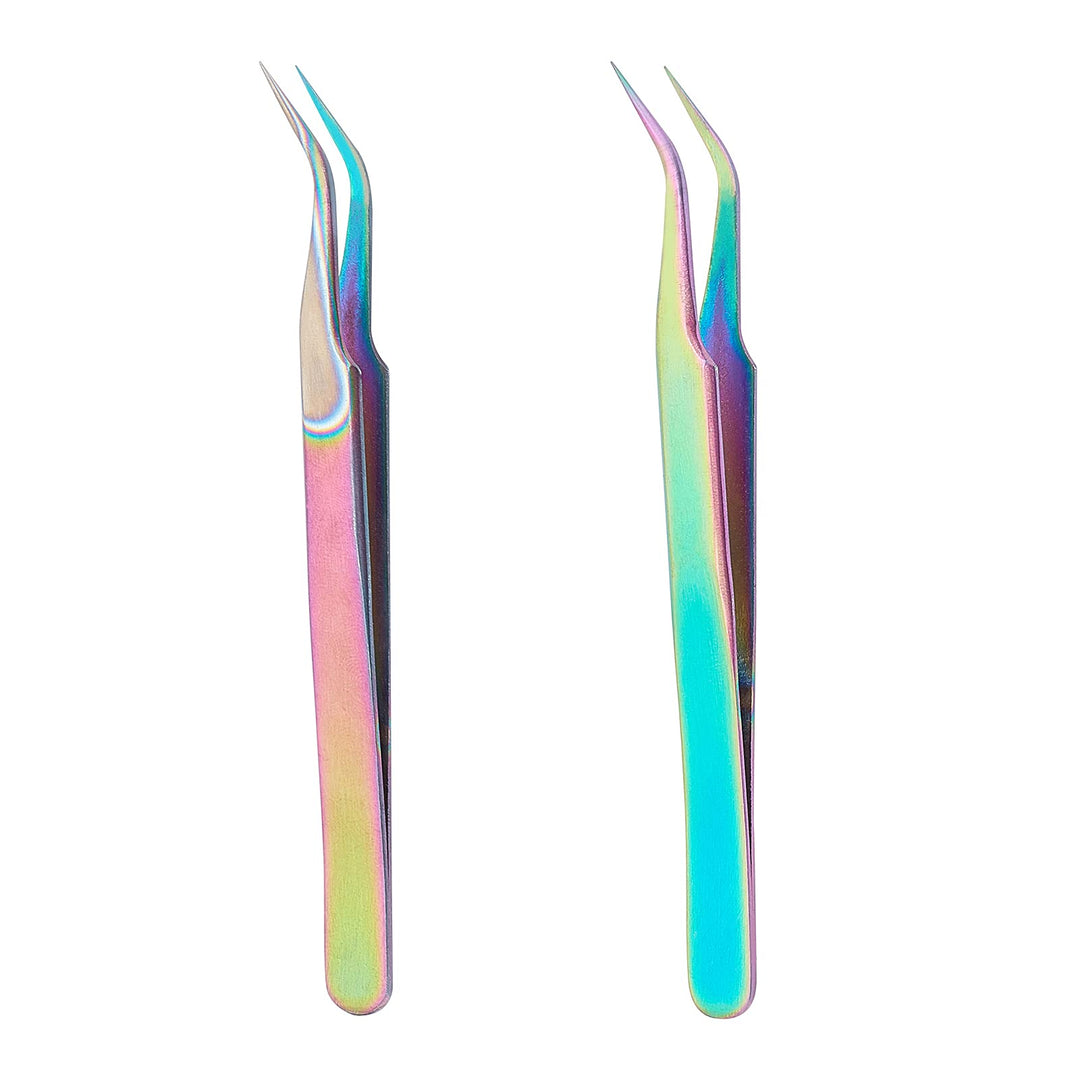 2pcs Stainless Steel Curved Pointed Craft Tweezer Rainbow Sticker Picking Tool Tweezer for DIY Craft Precision Tweezers Jewelry Making Electronics and Laboratory Works 12.1x0.95cm