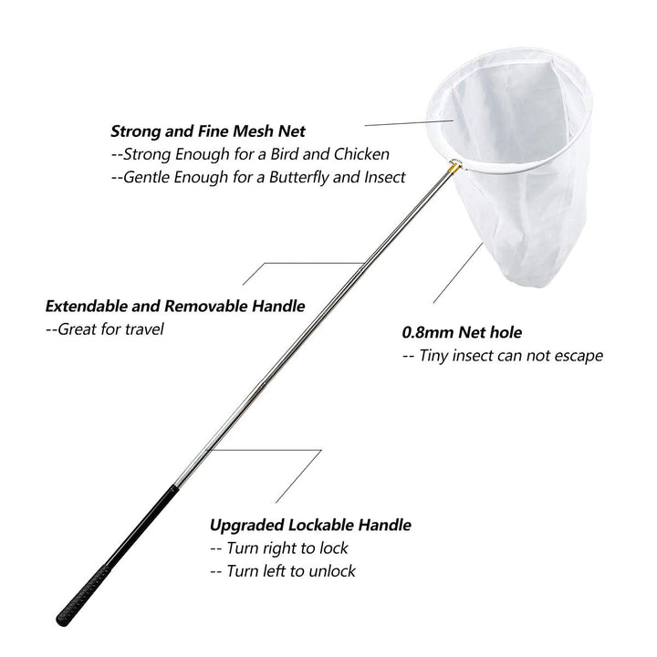 Professional Insect and Butterfly Net with 14 Ring, 26 Net Depth, 59 Telescopic Handle Full Extends to 73 Stainless Lockable