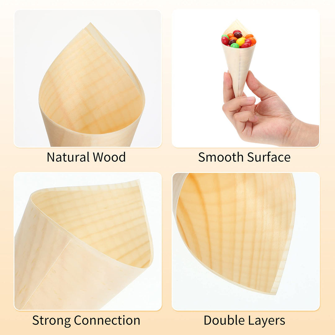 100 Pcs Disposable Wooden Food Cones with 12 Holes Food Cone Display Stand Cone Holder for Charcuterie, Ice Cream, Catered Events, Party or Buffets